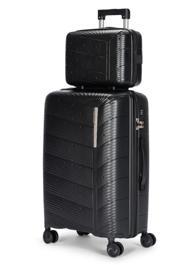 ليمرا طقم شنط سفر مكون من 4 حقائب أمتعة بعجلات و بتصميم صلب وقوي مصنوع  من مادة البولي بوربلين لون أسود